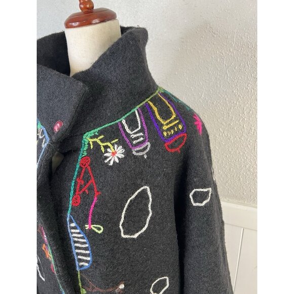 Mumami Coat 2X Boho Embroidered Artistic Amsterdam Windmill Wearable Art To Wear - Picture 6 of 16